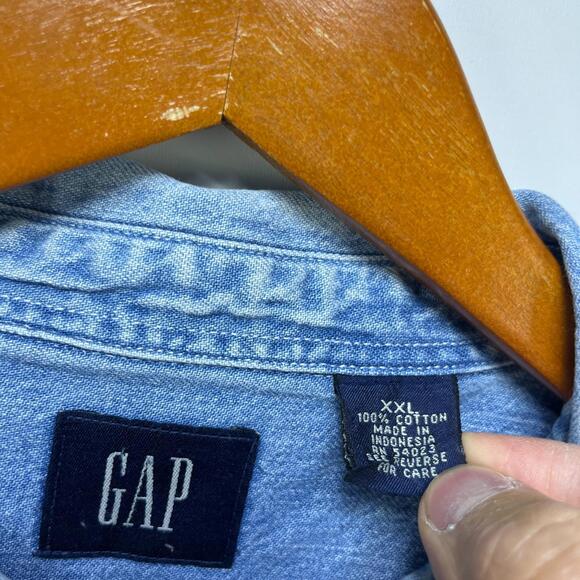Vintage 90s Gap Button Up Denim Long Sleeve Shirt 2XL - Picture 5 of 9